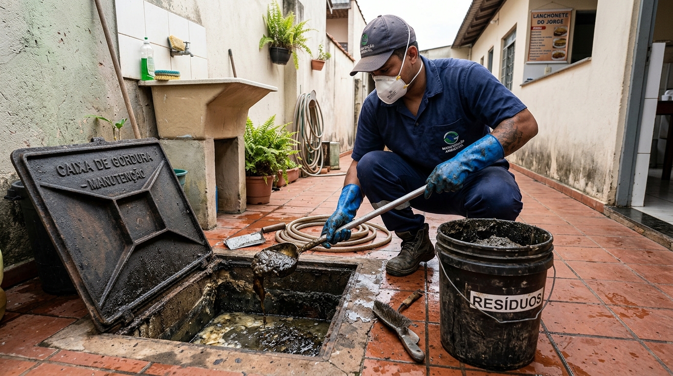 Remoção de resíduos da caixa de gordura em Diadema‑SP