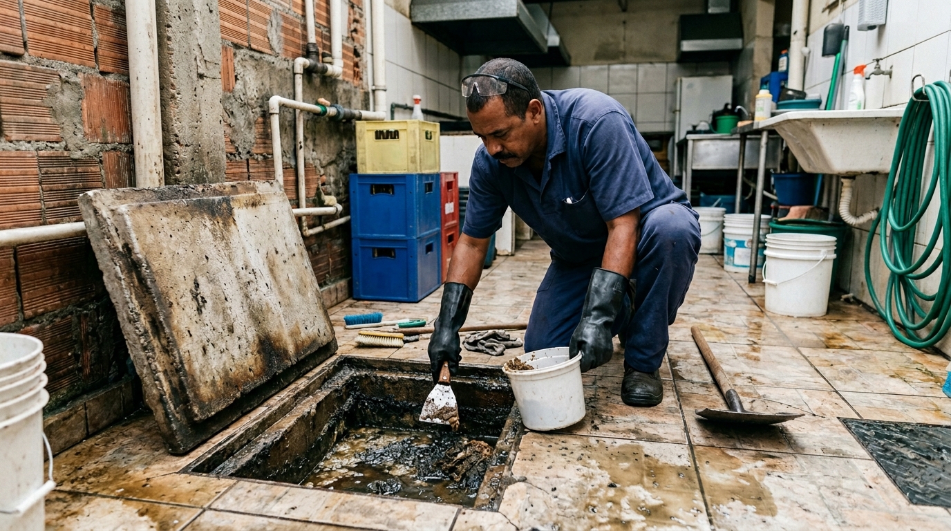 Limpeza de caixa de gordura residencial em Diadema‑SP